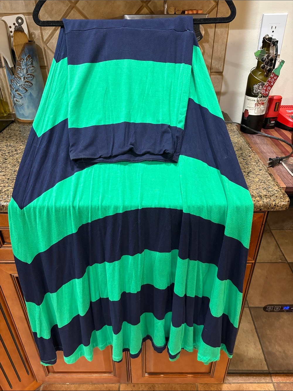 Green and Navy Wide Stripe Maxi Skirt/Dress